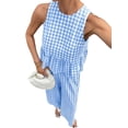 thumbnail image 2 of Women'S 2 Piece Gingham Set Summer Outfits Ruffle Tank Top and Wide Leg Pants Matching Lounge Set Blue M, 2 of 10