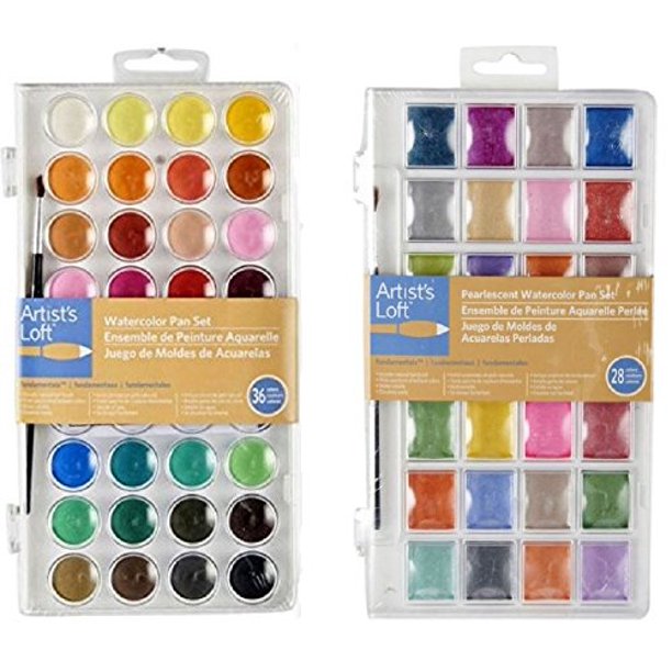 Artist's Loft 2 Item Bundle: Artists Loft Fundamentals Watercolor Pan Set And Pearlescent Watercolor Pan Set Paint - Walmart.com