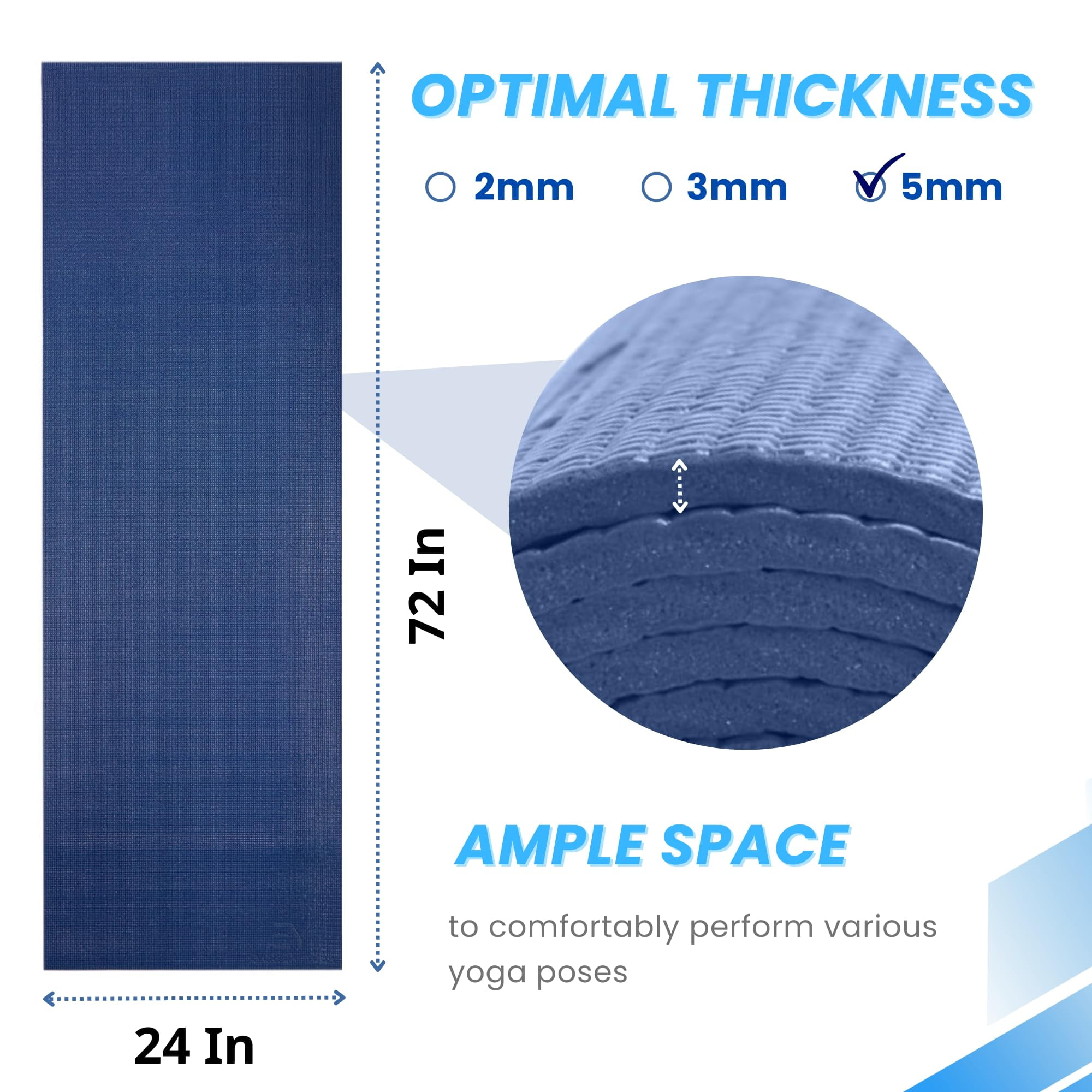 Everyday Yoga Mat - 72" Durable 5mm, Anti-Microbial Grip