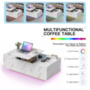 PARKWELL LED Lift Top Coffee Table for Living Room,High Glossy Center Table with Hidden Compartment, LED Lights and Bluetooth Speaker,White Cocktail Table with Storage Drawers and Shelves