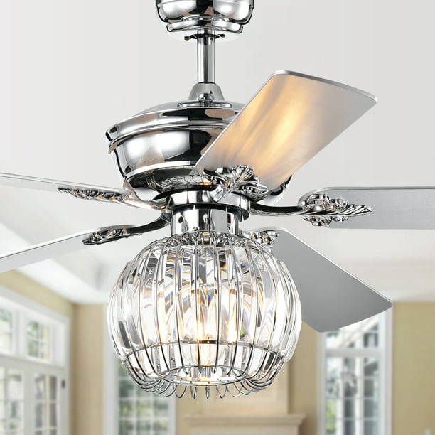 Dalinger Chrome 52 Inch Lighted Ceiling Fan With Globe Crystal Shade Includes Remote And Light Kit Com - Crystal Ceiling Fan Light Shade