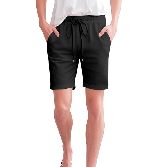 Shorts for Women Elastic Waist Drawstring Knee Length Pocket Cotton Linen Casual Summer Shorts