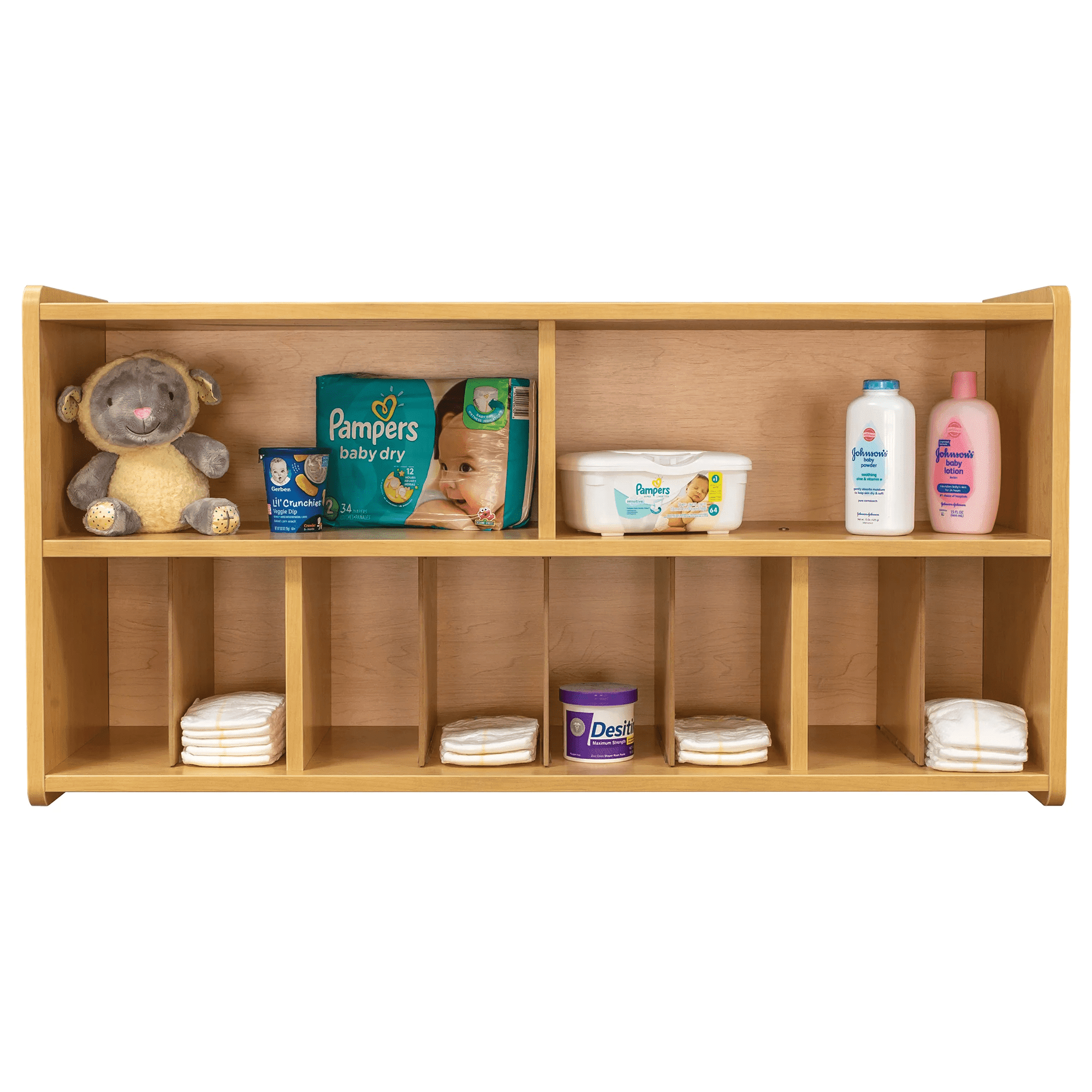 Tot Mate Wooden Wall-Mounted Diaper Storage, Natural Birch Plywood, 46"W x 12"D x 22 1/2"H