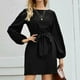 thumbnail image 5 of Vestido largo medio de cintura alta con cuello redondo liso para otoño e invierno para mujer Fridja  yut1613, 5 of 7