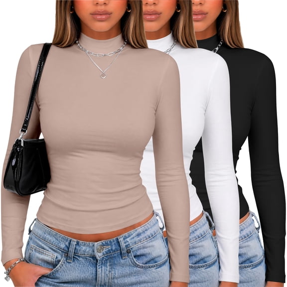 Zeagoo Women Fall Clothes 3 Pack Long Sleeve Shirts Slim Fit Mock Neck Tops
