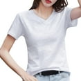 thumbnail image 5 of QUNYINEY Casual Women's T Shirts V Neck Short Sleeve White Tops Pullover Loose Cotton Summer Womens Tops, 5 of 5