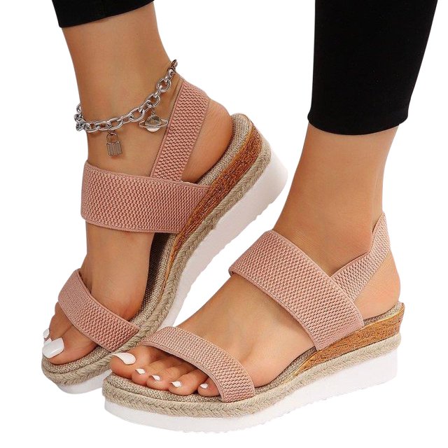 LSLJS Women's Wedges Sandals Hemp Rope Sole Fish Mouth Slope Thick Sole Elastic Band Back Strap Fly Woven Sandals