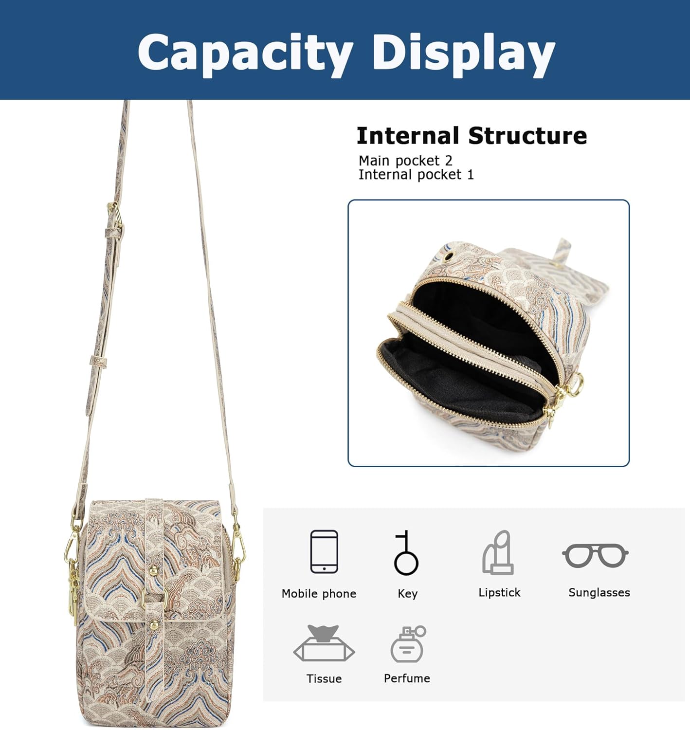 Kwuty Vintage Crossbody Phone Bag for Women, Small PU Leather Shoulder Purse and Handbag with Tassel&Rivet Decoration