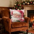 thumbnail image 5 of Darzheoy Pink Christmas Pillow Cover with Santa Snowman Tree Print for Home Bedroom Decorative Cushion Holiday Decor, 5 of 6