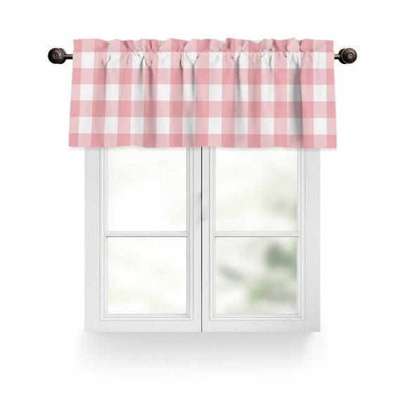 Pink Gingham Buffalo Check Kitchen Valances for Windows Pink White Plaid Valance Curtains  for Kitchen /Living Room/Bedroom/ Bathroom Decor, 42"x12 " ,Rod Pocket 1 Panel,