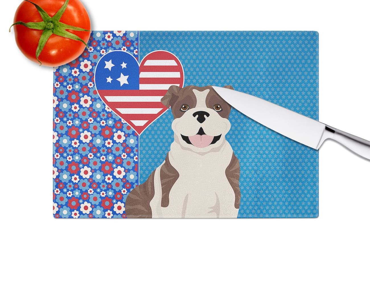 Brindle English Bulldog Glass Cutting Board Large 12 in x 15 in