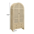 thumbnail image 3 of GZXS 70.28" Tall Arched Pantry Cabinet with 2 Drawers, 2 Rattan Doors, Adjustable Shelves, and Anti-Tip Device, Multi-Purpose Storage Cupboard for Kitchen, Bedroom, Dining/Living Room (Natural), 3 of 9