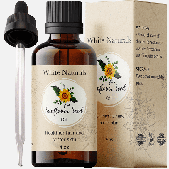 Sunflower Seed Oil, Pure and Natural, Cold-Pressed, for Skin Care, Massage, Hair Care, and to Dilute Essential Oils by White Naturals 4 oz