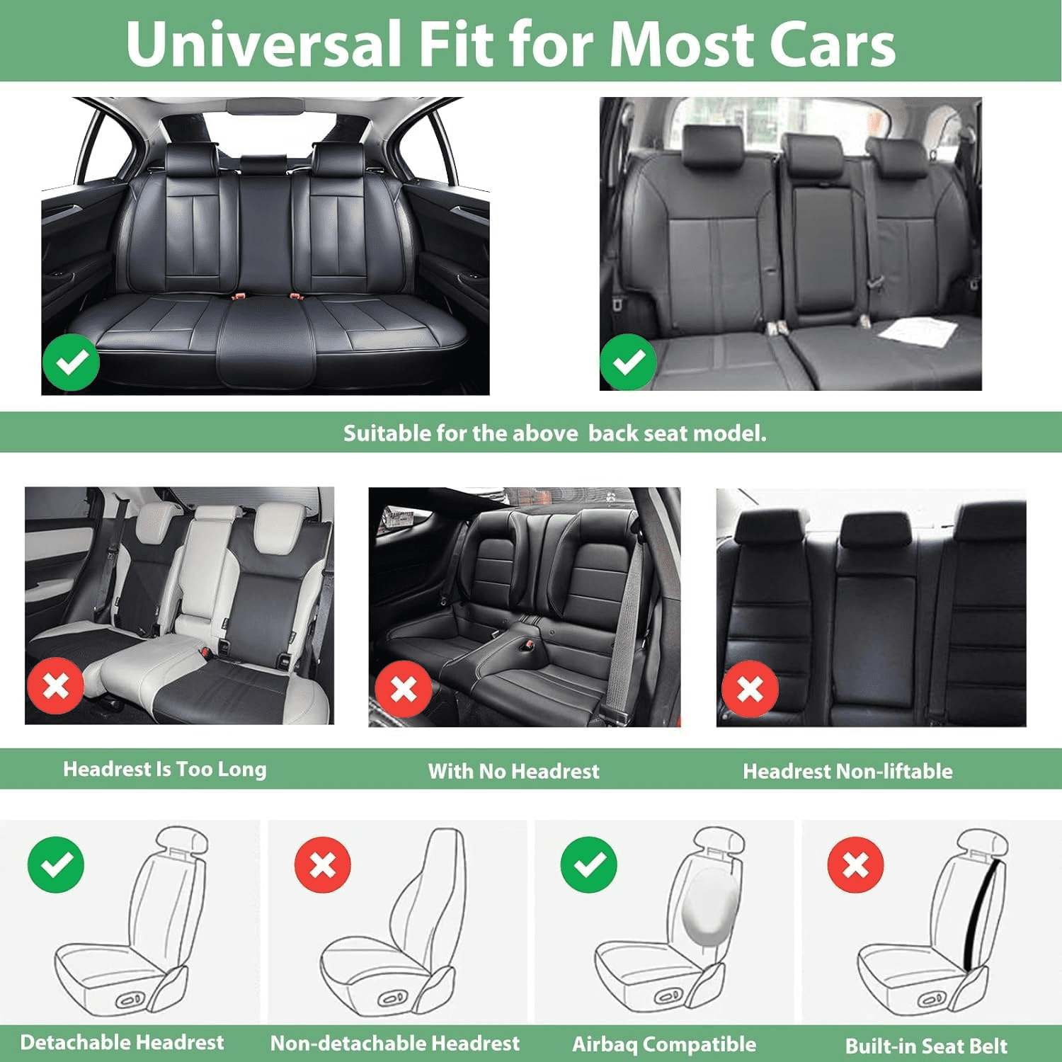 HOMOSTARRY Car Seat Cover Front Seats Only, Leather Front Seat Covers Waterproof Car Seat Protector Airbag Compatible Universal Fit for Most SUV Sedans, Trucks Black
