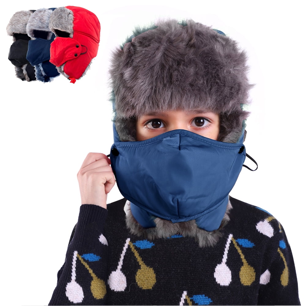 Kids Winter Hat Trapper Face Mask Aviator Earflap Boys Girls Trooper Snow Skiing 