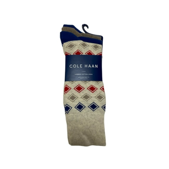 COLE HAAN Men's 3 Pair Combed Cotton Crew Socks, Oatmeal Heather, 7-12
