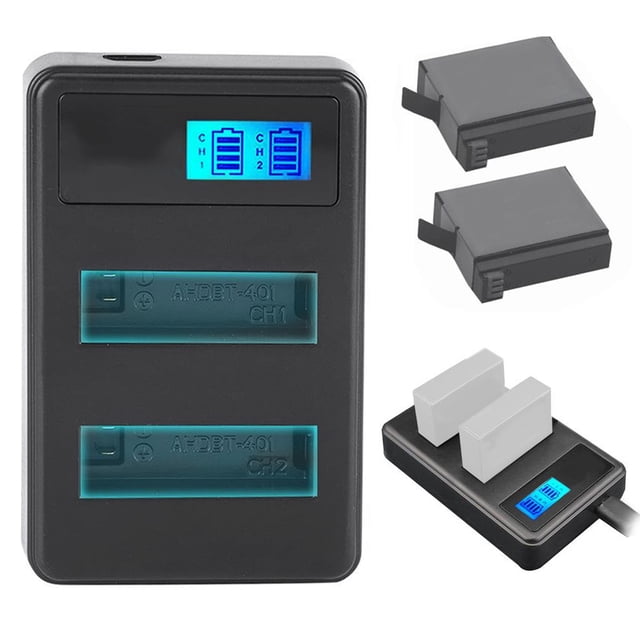 SEIVI AHDBT-401 Acciones Cámae Doble de Ranura Dual Cargador de Batería Con Pantalla de Carga Lcd para 4