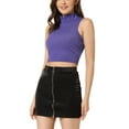 thumbnail image 4 of INSPIRE CHIC Women's Mock Neck Sleeveless Keyhole Back Glittery Cropped Tank Top L Purple, 4 of 5