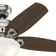 Hunter 42 inch Indoor Ceiling Fan with LED Light - Ceiling Fan with Pull Chain, For Bedroom or Living Room, Standard Mount, No Remote, 5 Blades, Includes Bulbs - Builder 52219, Brushed Nickel