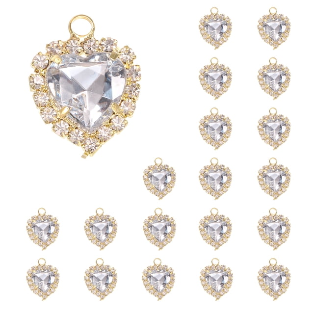 Uxcell 20 Pcs Rhinestone Heart Charm Crystal Heart Rhinestones Pendants Flat Back Craft Supplies for Jewelry Making Bracelet Necklace Earring Pendant DIY Accessories, Transparente