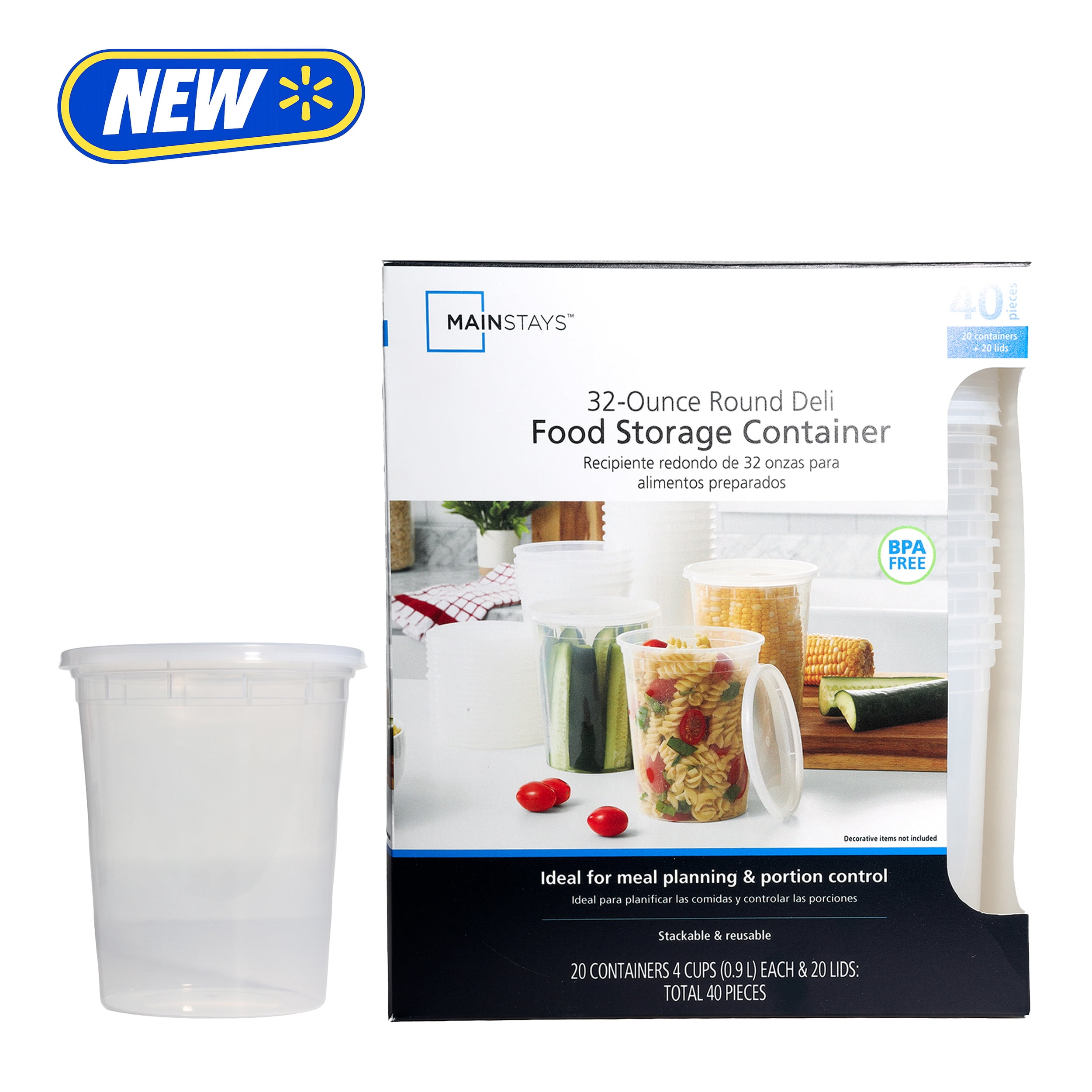 (3 pack) Mainstays 40 Piece 32oz Plastic Deli Container, Ideal Use for Meal Prep and Batch Cooking