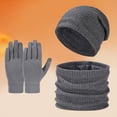 thumbnail image 2 of Winter Outdoor Cold Proof Knitted Hat Scarf Three Piece Set with Velvet Ear for Men Women, 2 of 4