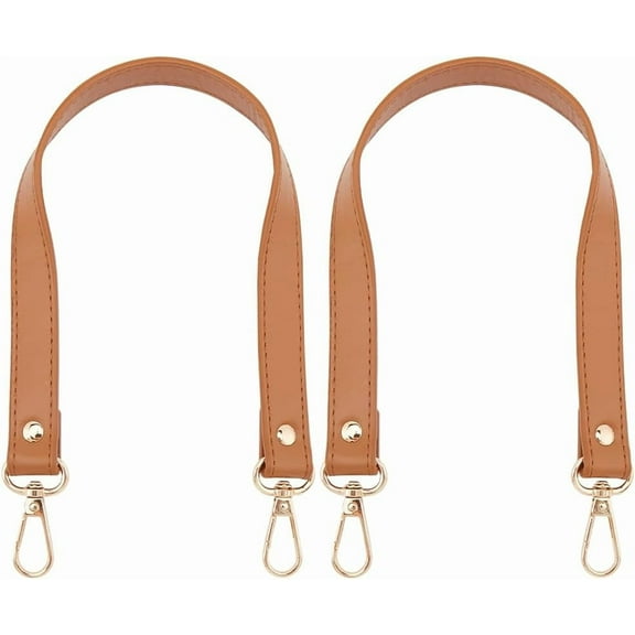 1 Set 2Pcs PU Leather Bag Handles with Golden Plated Alloy Swivel Clasps Camel 45x1.9x0.3cm