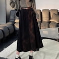 thumbnail image 6 of BUYISI Women Autumn Corduroy High Waist Pleated A Line Long Skirt with Belt Retro Skirt Black S, 6 of 9
