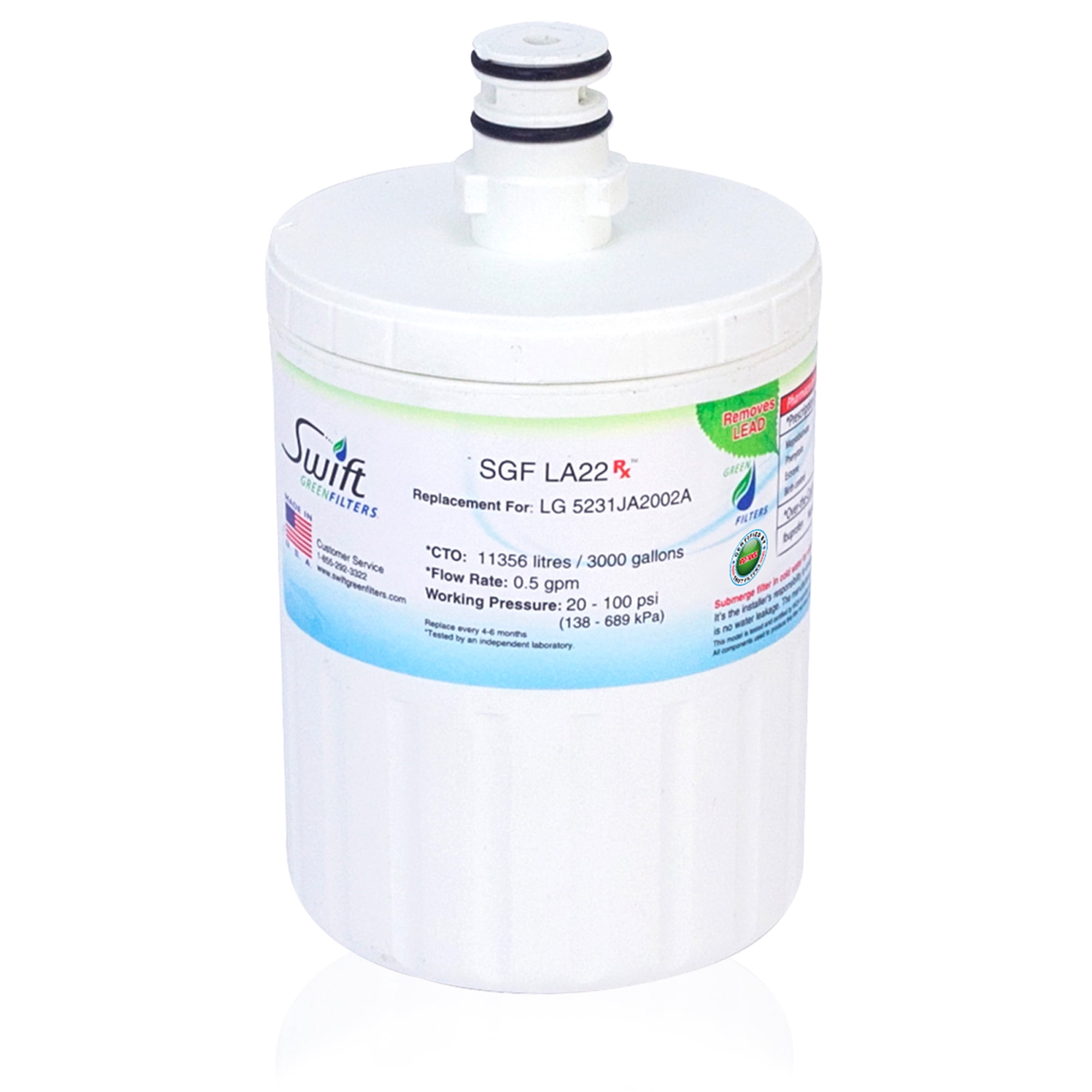 Swift Green Filters SGF-LA22 Rx Compatible Refrigerator Water Filter for LT500P, 5231JA2002A(2 Pack)