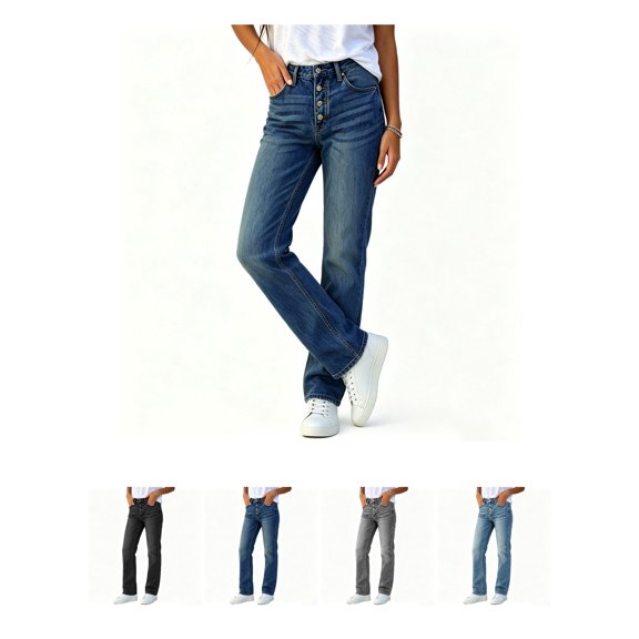 Atkumj Straight Leg Jeans for Women Trendy Mid Waist 4 Button Up Wash Vintage Jeans Casual Gradient Long Length Fall Jeans Women with Side Pockets S