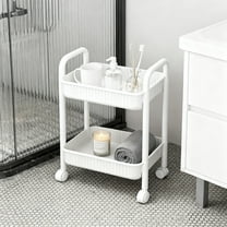 Two Tier Rolling Cart With Wheels Locking Casters Storage Organizer Kitchen Office Bedroom Mobile Cart With Handle