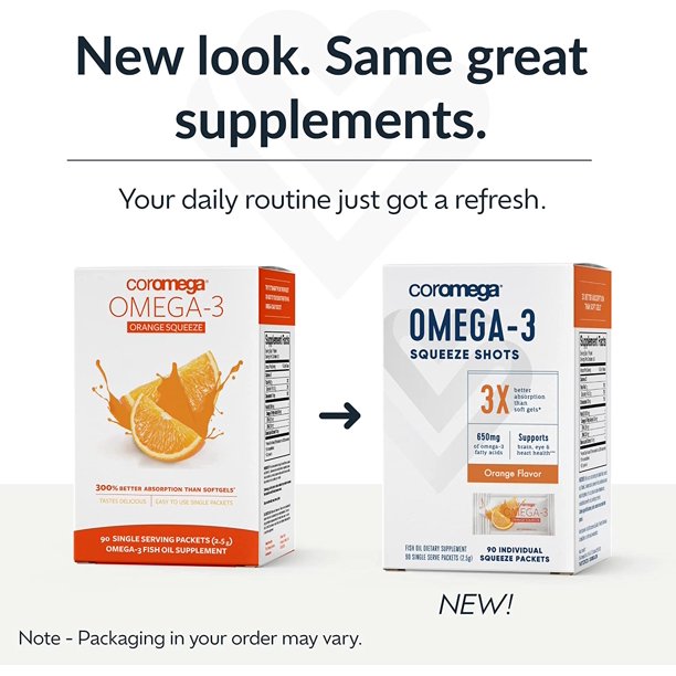 Coromega Omega 3 Fish Oil Supplement, 650mg of Omega-3s with 3X