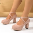 thumbnail image 6 of Women's Low Block Heels Mary Jane Closed Toe Work Pumps Round Toe Ankle Cross Straped Shoes, 6 of 8