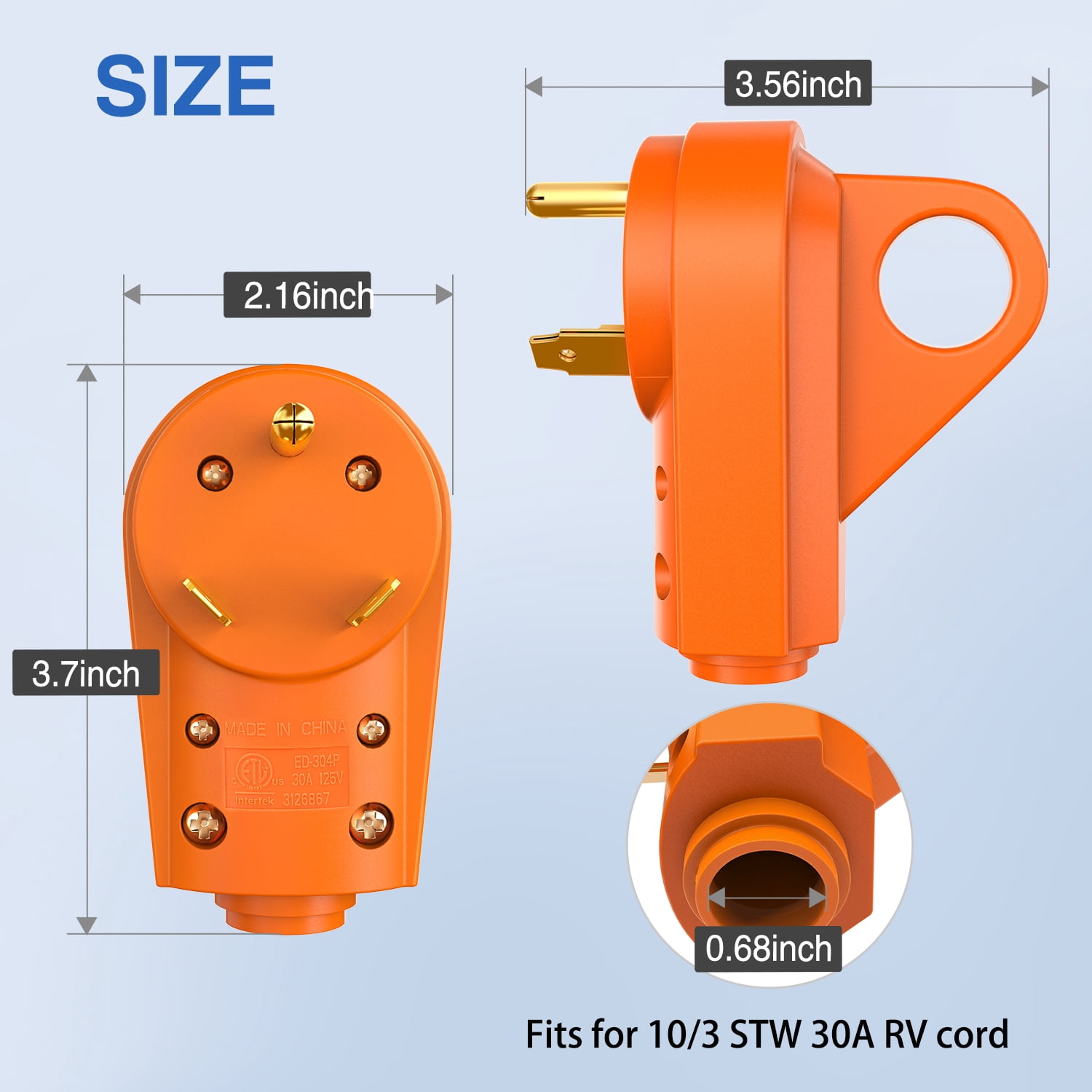 Micmi NEMA TT-30R 30 Amp RV Female Plug - Heavy Duty Replacement Plug With Ergonomic Grip, ETL Listed