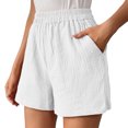 thumbnail image 3 of Women’S Shorts Double Layered Pleats Straight Leg Casual Pants High Waist Sports Loose Shorts Jean Shorts White S, 3 of 7
