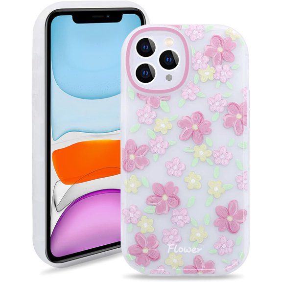 Case for iPhone 11 Pro Max, Translucent Matte Soft TPU Bumper Case for iPhone 11 Pro Max (6.5 inch), Cute Print Pattern Design Women Girls Protective Phone Cover, Pink Flower