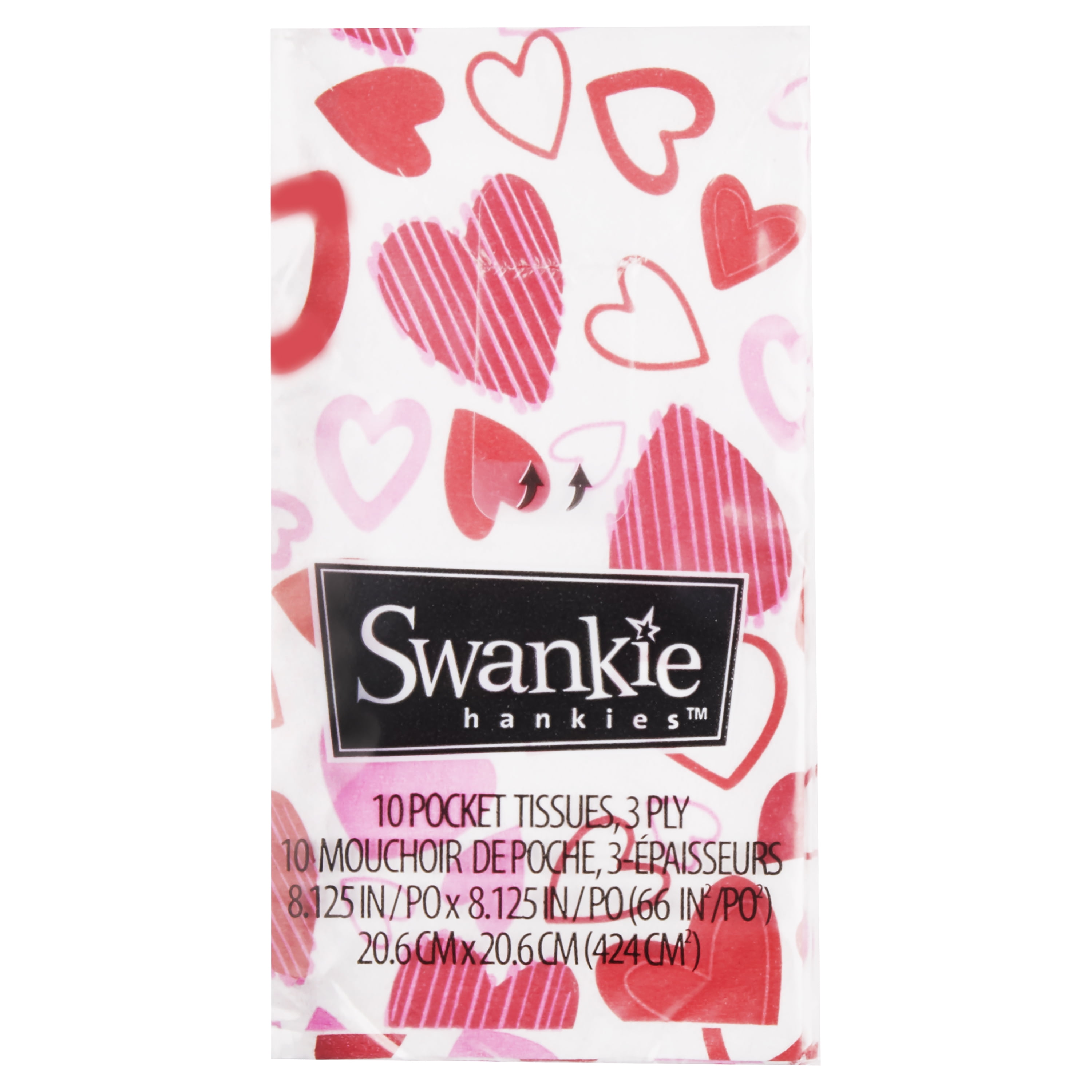 Valentine’s Day Red & White Heart Pocket Tissues, 10 Count
