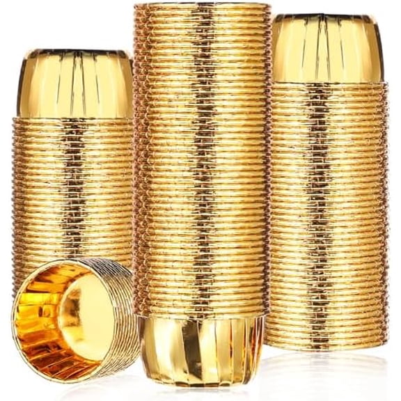Gold Cupcake Cups Bulk Disposable Foil Muffin Liners 3.5 oz Wrappers for Baking Aluminum Paper Mini Metallic Disposable Holiday Party Wedding Festival Supply(Gold)$$Home Decor, Kitchen, & Other