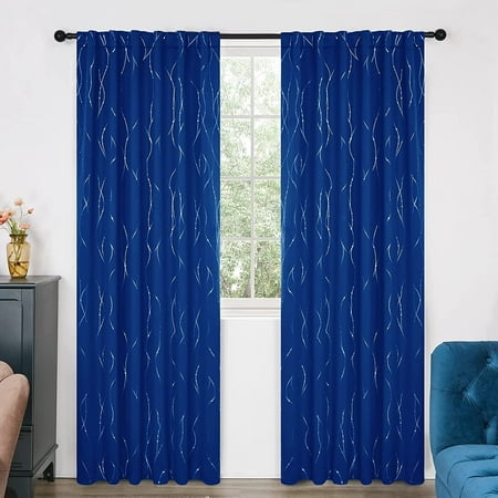 

Deconovo-Deconovo Back Tab Silver Lines with Dots Curtain Panl Pairs(2 Panel)52x90Inch-RoyalBlue
