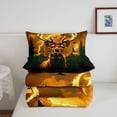 thumbnail image 5 of Manfei Vintage Deer Grid Twin Comforter Sets,Rustic Wildlife Bedding Set,Green Orange,Black Reversible,2 Pieces,1 Comforter and 1 Pillowcase, 5 of 7