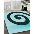 thumbnail image 3 of Ahgly Company Tapis d'Intérieur Ronds Lavables à la Machine, Style Transitionnel, Bleu Geai Bleu, Tapis de Zone, 8 Pieds Rond, 3 of 7