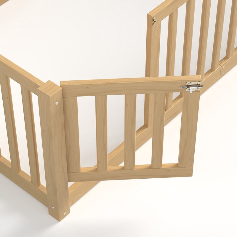 Bellemave Twin Montessori Bed Frame, Wood Twin Size Floor Bed with High Fence Rails, Twin Beds Frame for Bedroom Playroom (Natural)