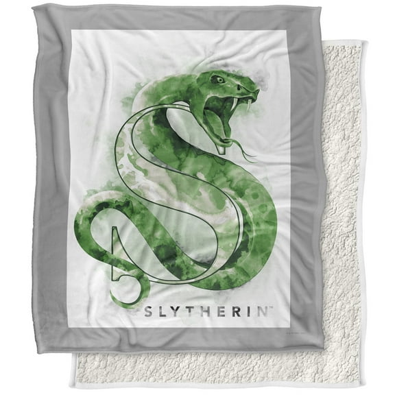 Harry Potter Blanket, 50"x60", Slytherin Wash Silky Touch Sherpa Back Super Soft Throw Blanket