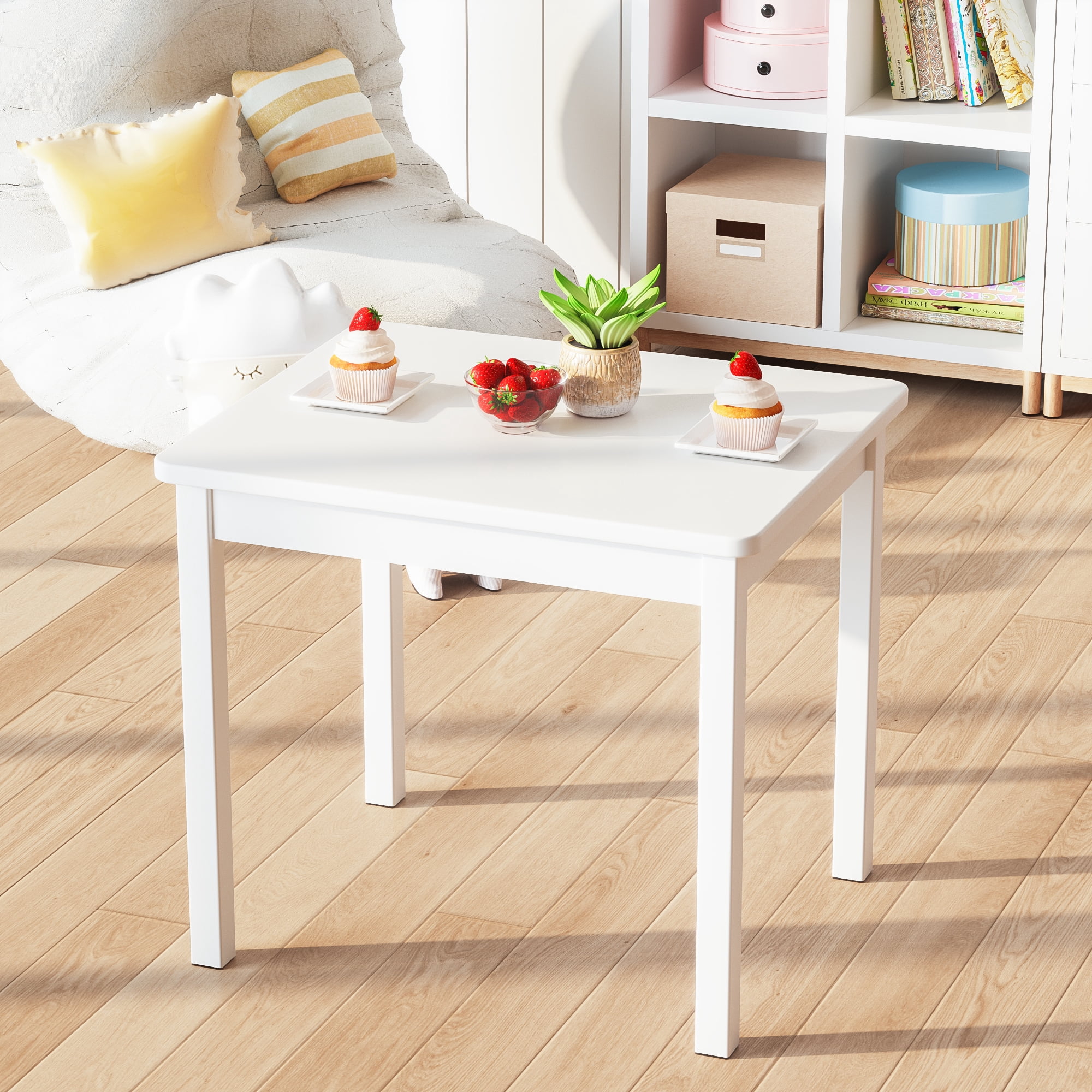 Aromei Kids Wood Table for Reading, Eating, Solid Children’s Play Table Kids Room Furniture, White