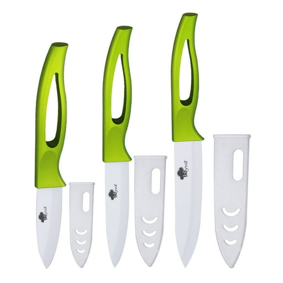 Ceramic Knife Sharp Fruit Knife 3-Piece Set 5-in 4-in 3-in Slicing Knives Hangable Cutter Tool with Knife Sheaths for Cheese, Tomatoes, Potatoes, Vegetables, Fruits (Green)
