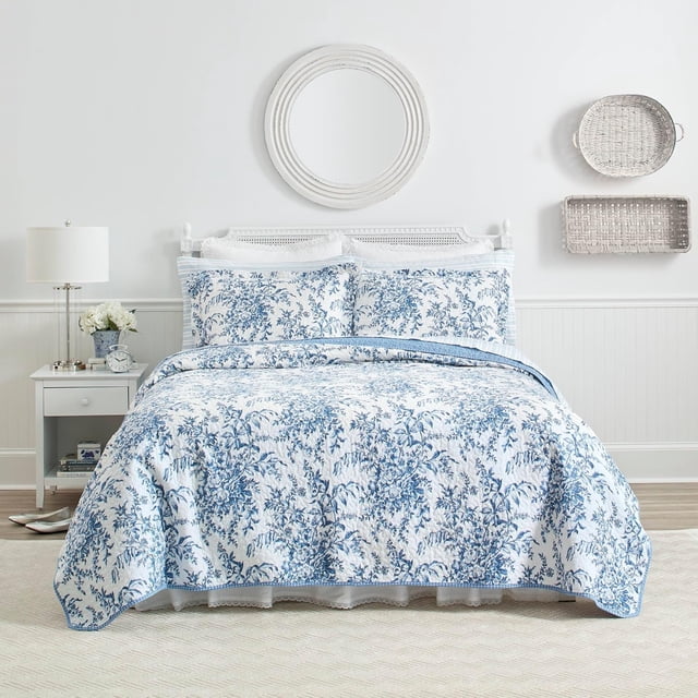 Juego de Edredón King Laura Ashley Bedford Delft Azul Algodón 3 Piezas