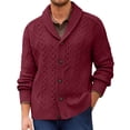 thumbnail image 2 of CharmCyan Men’s Shawl Collar Cable Knit Cardigan Sweater Button Down Chunky Knitwear Classic Fit Warm Long Sleeve Outerwear for Fall Winter Spring Wine 2XL, 2 of 2