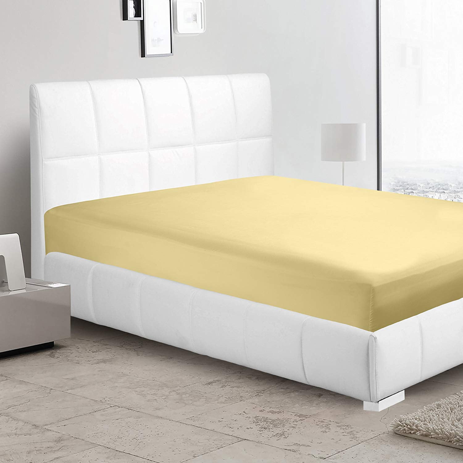 Clara Clark Premier 1800 Collection Single Microfiber Fitted Sheet, King Size, Mellow Yellow