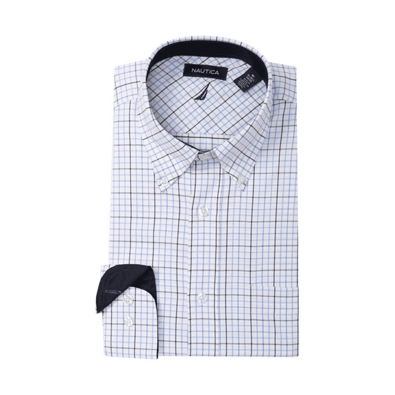 Nautica Checkered Classic Fit Dress Shirt,LIGHT BLUE PLAID, 16/16.5 36/37