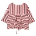 thumbnail image 5 of Striped T Shirts for Women Crew Neck 3/4 Sleeve Tee Back Tie Bow Pullover Top Summer Red M, 5 of 10